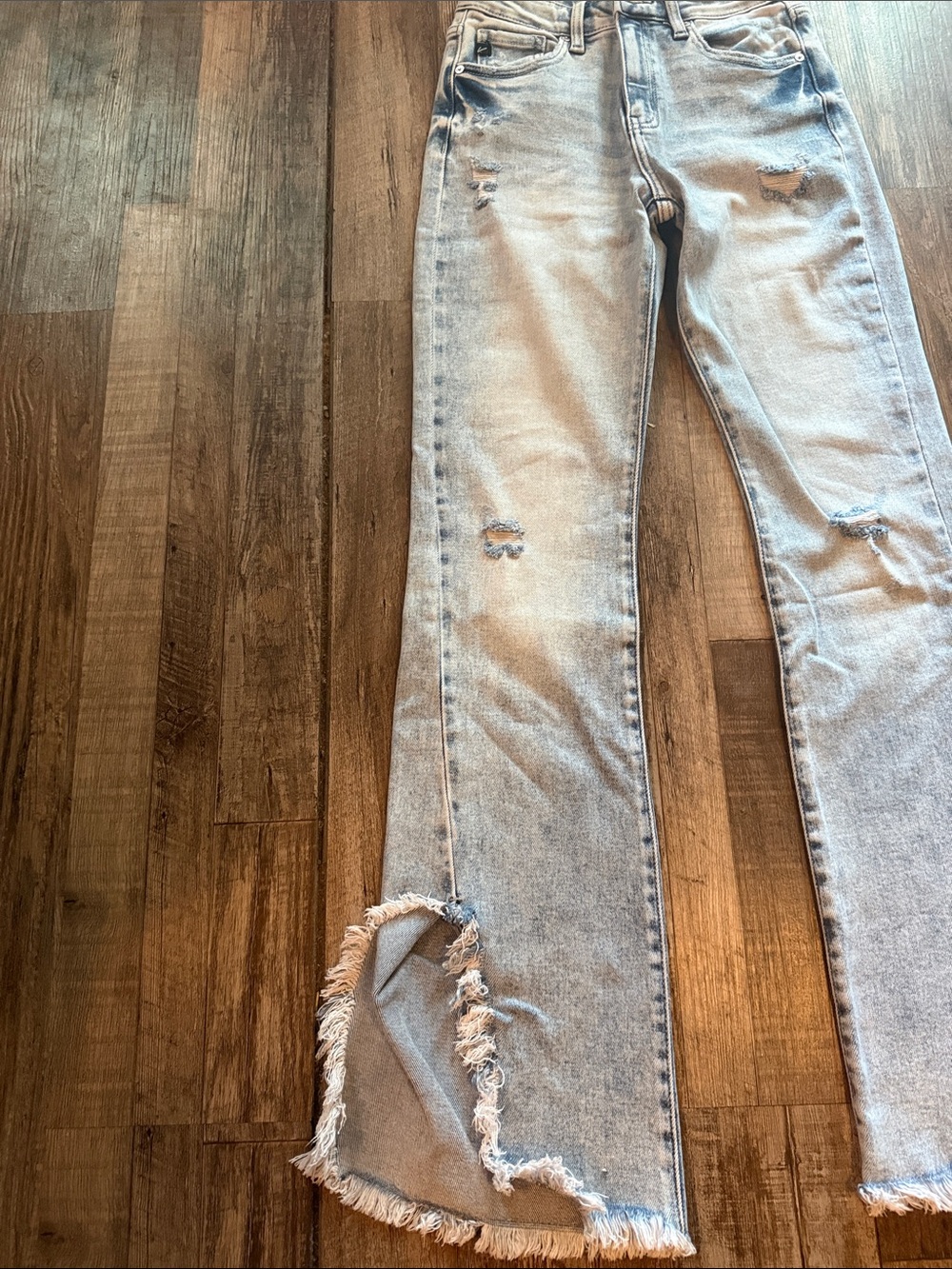 KanCan Light Blue Distressed Flare Jeans with Raw Hem - Picture 2 of 9